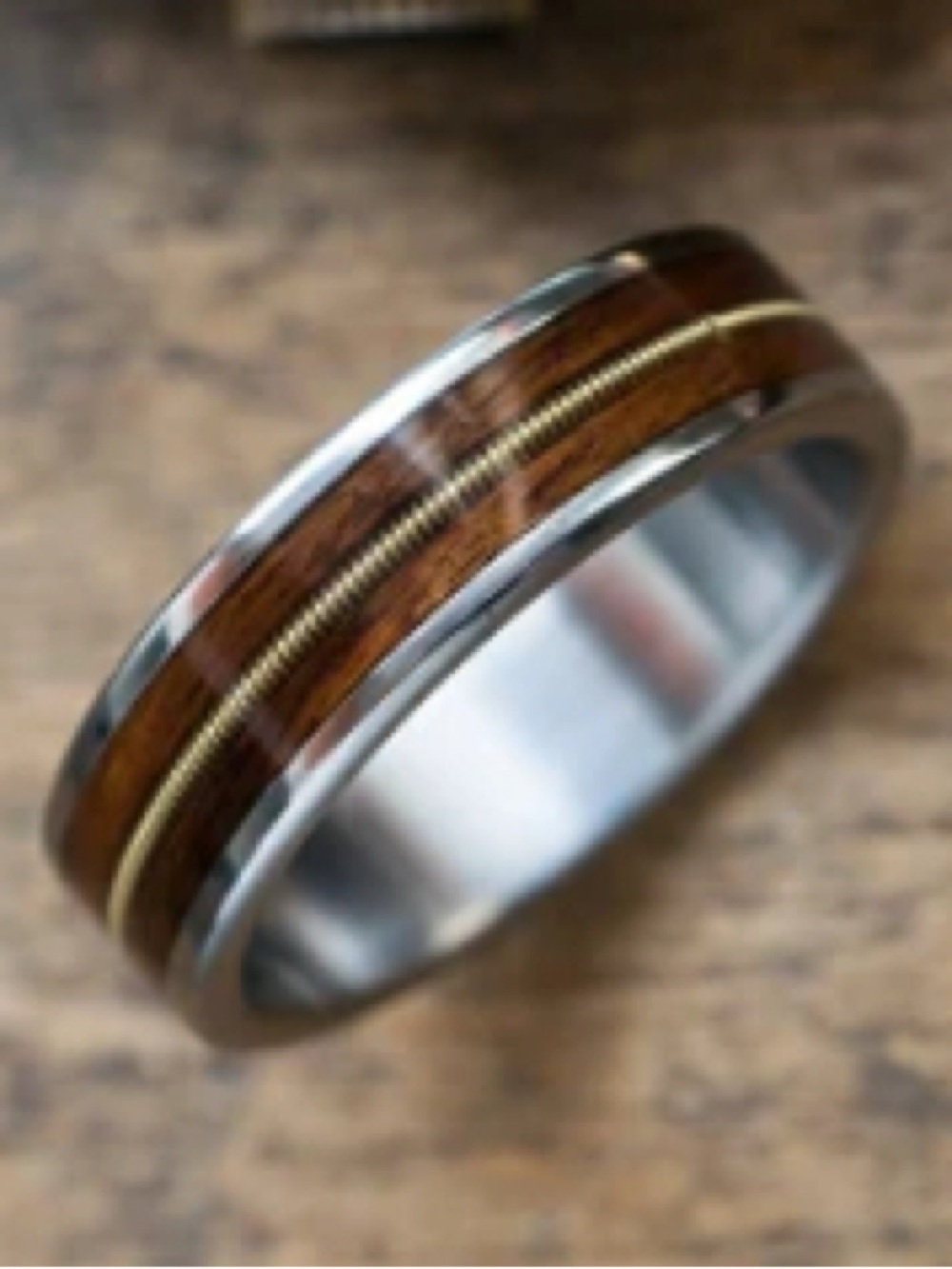 Men’s Titanium Rosewood Ring with Guitar String Inlay size 12.5